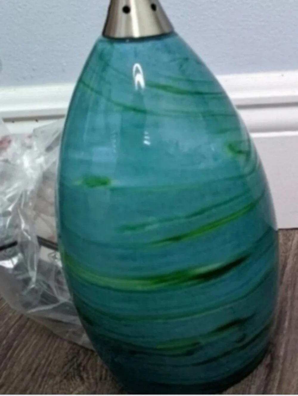 NEW! 2 Blown Art Glass Pendant Lights Lamps Accent Lamp teal- blue- green